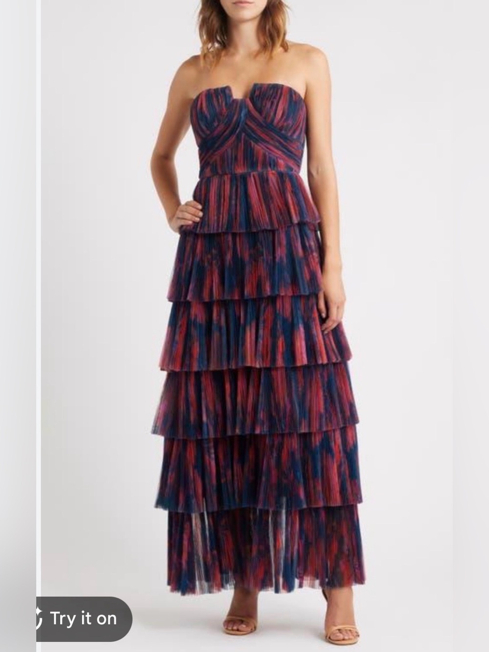 Hutch simi plisse ruffle strapless dress Strapless Tiered Maxi in Multi-Color